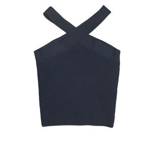 Babaton Sculpt Knit Halter Top XS Black Ribbed Crisscross Back Crop